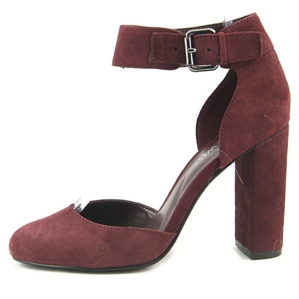 Nine West Lynnora Ankle Strap Pumps - Wine Suede